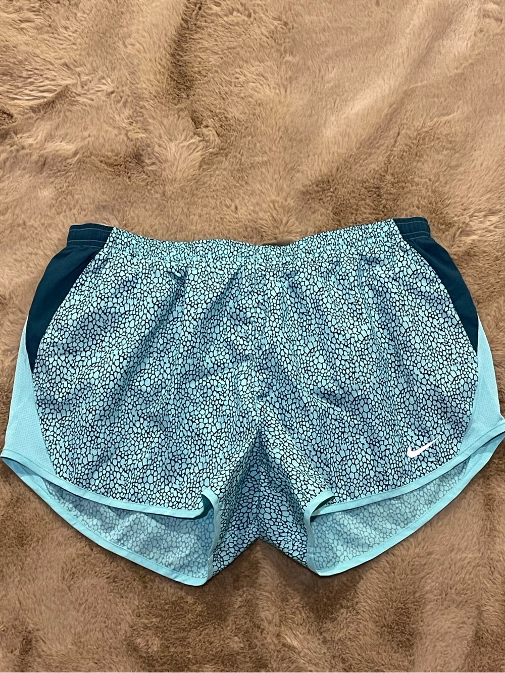 NIKE DRI FIT DRY FIT MEDIUM WOMENS SHORTS LIGHT BLUE AND DARK GREEN (BLACK?) NWT